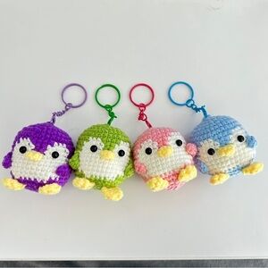 Handmade Crochet Knit Cute Penguin Keychains Bag Charm in Purple Green Pink Blue